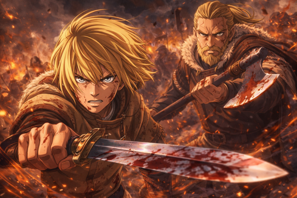 Vinland Saga anime Thorfinn Viking battle scene