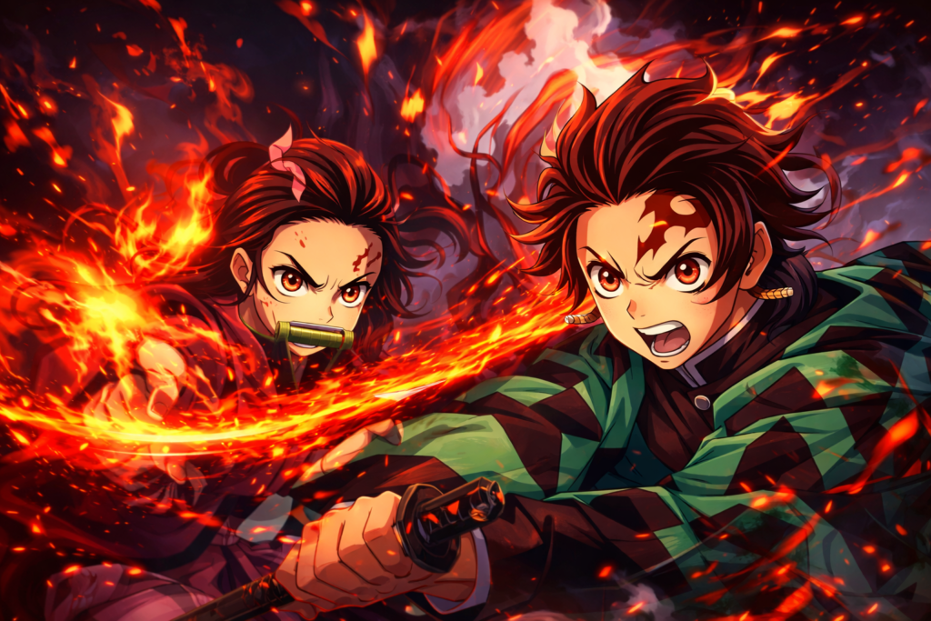 Demon Slayer anime Tanjiro Kamado sword fight scene