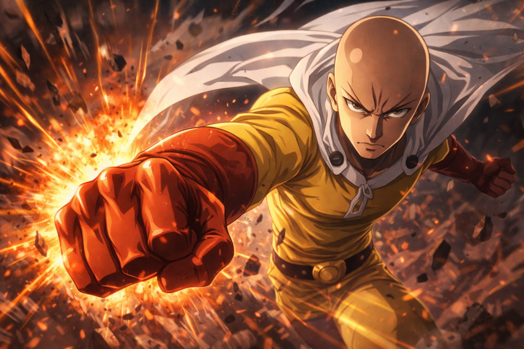 One Punch Man anime Saitama hero punch scene