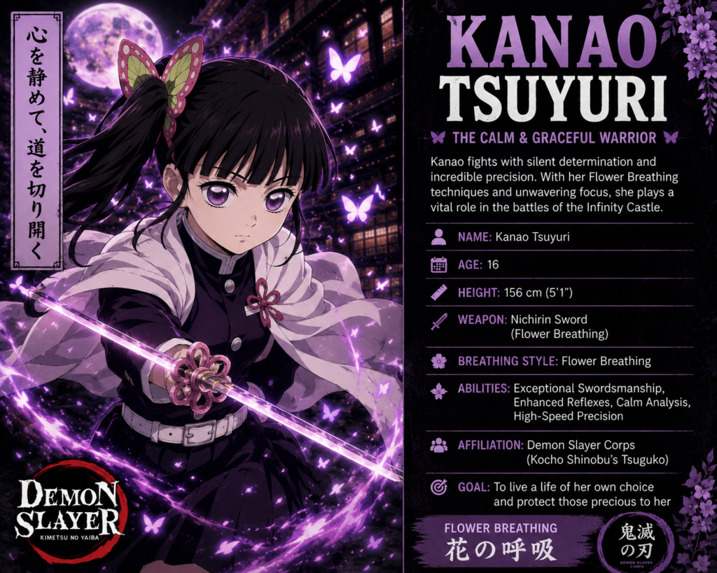 Kanao Tsuyuri from Demon Slayer Infinity Castle using Flower Breathing techniques during battle