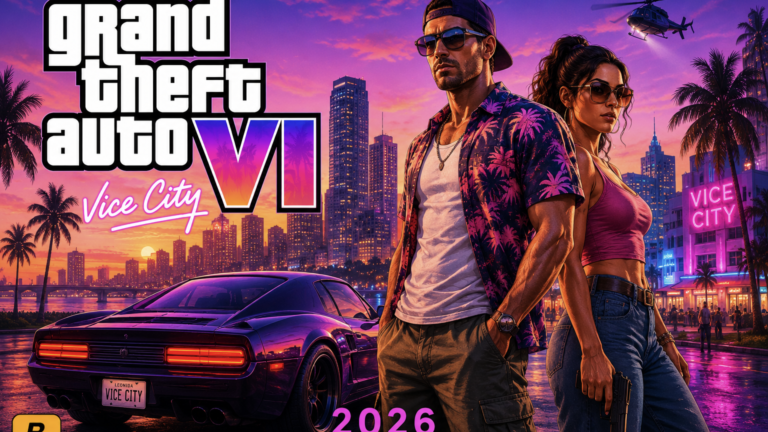 Grand Theft Auto VI (GTA 6) feature image showing Vice City inspired artwork