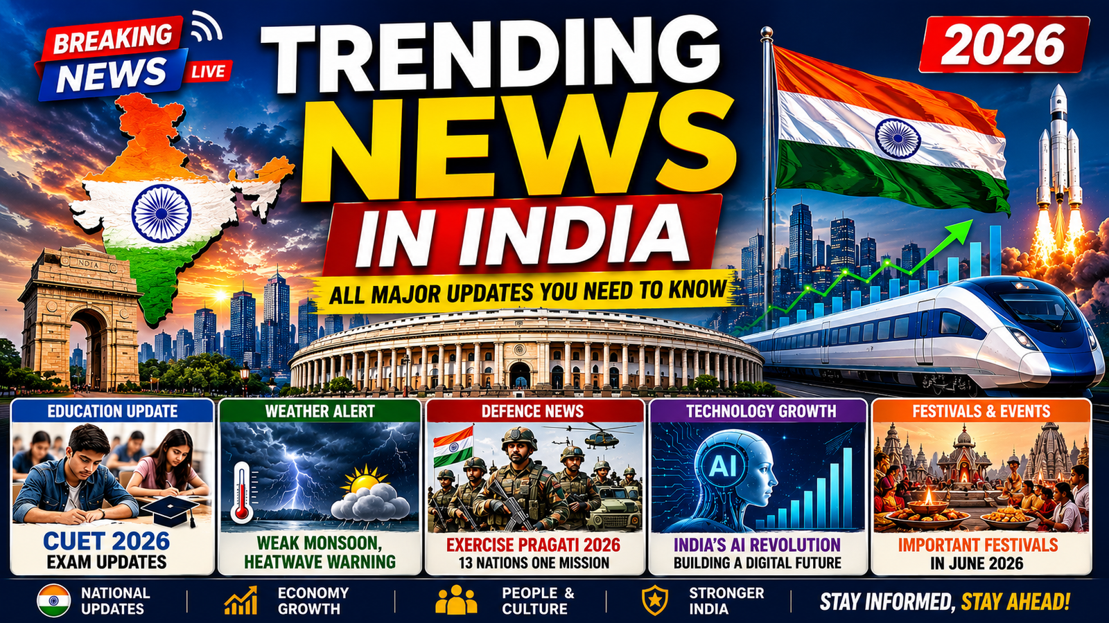 Trending News in India 2026 covering education, technology, defence, weather and national updates