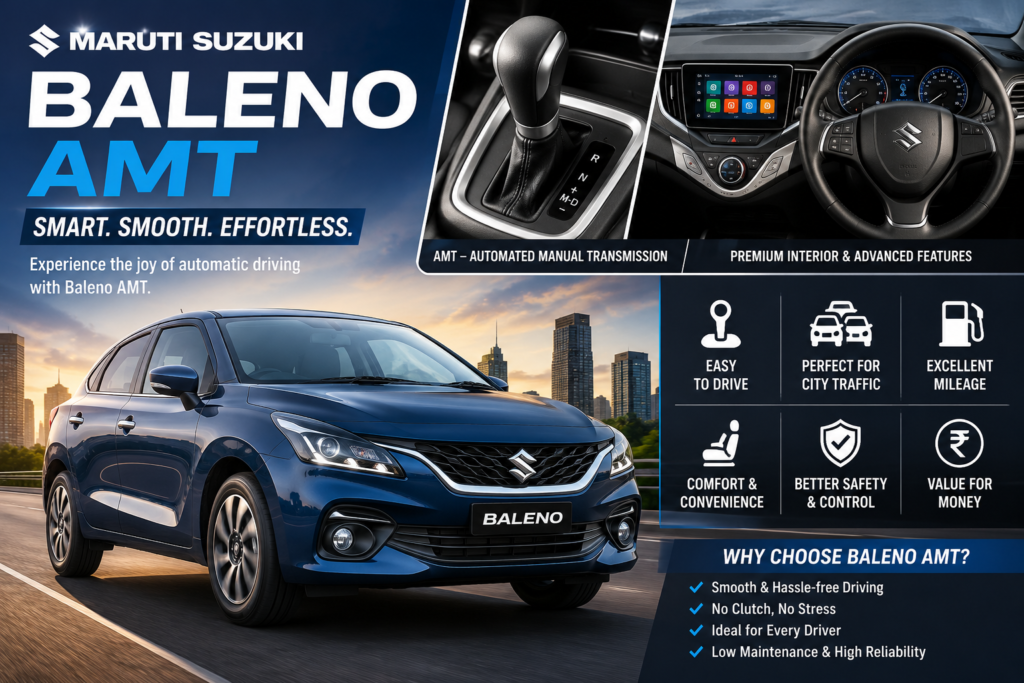 Maruti Suzuki Baleno AMT automatic hatchback showcasing modern design, automatic transmission, and premium features