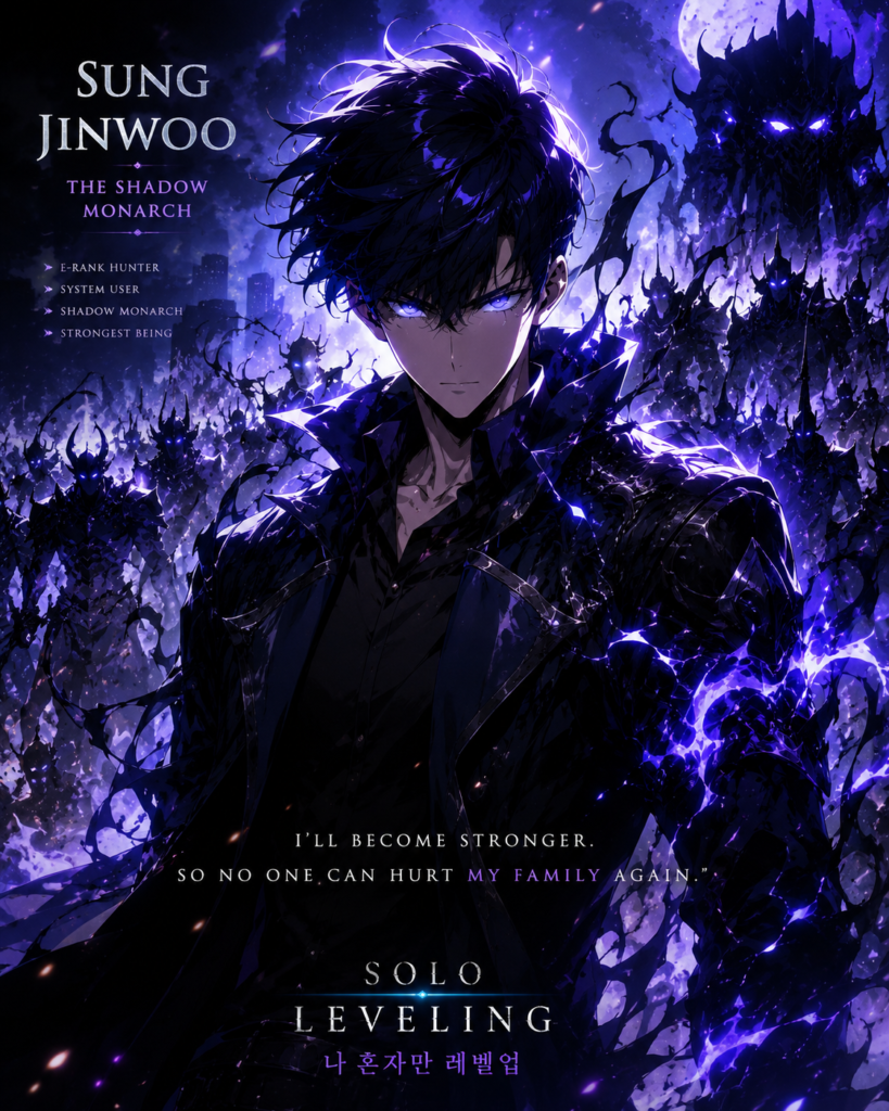 Sung Jinwoo from Solo Leveling Anime standing with his Shadow Army as the powerful Shadow Monarch