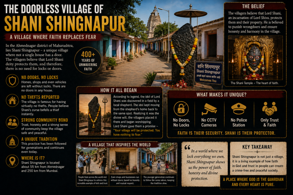 Shani Shingnapur village in Maharashtra where many homes traditionally have no doors or locks, one of the most famous unsolved mysteries of India.