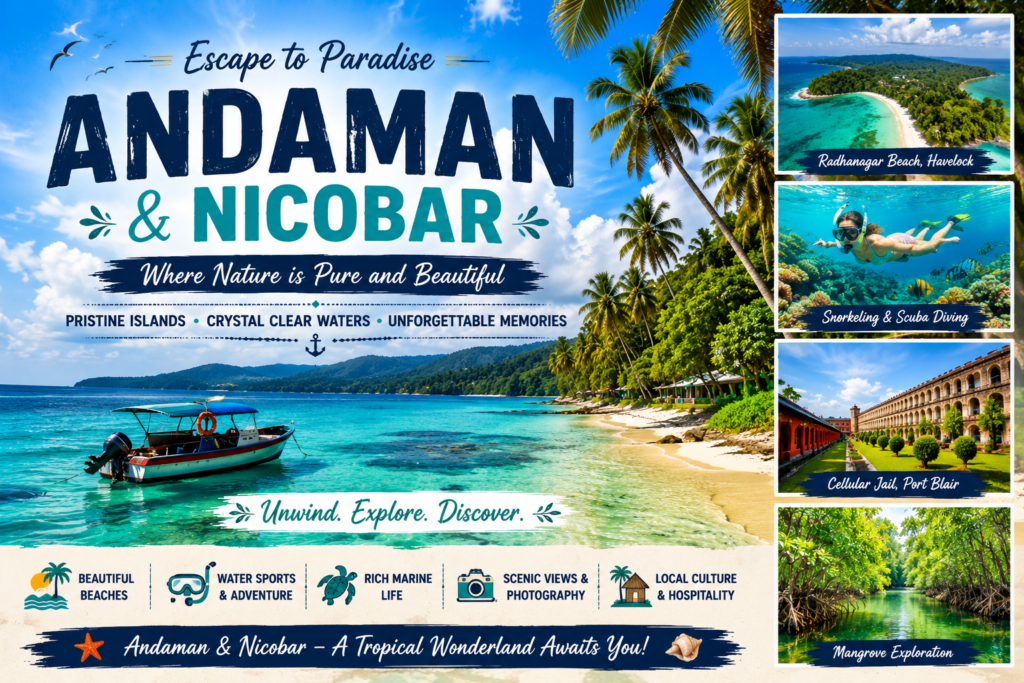 Andaman and Nicobar Islands featuring crystal-clear beaches, turquoise waters, palm trees, scuba diving, and tropical scenery