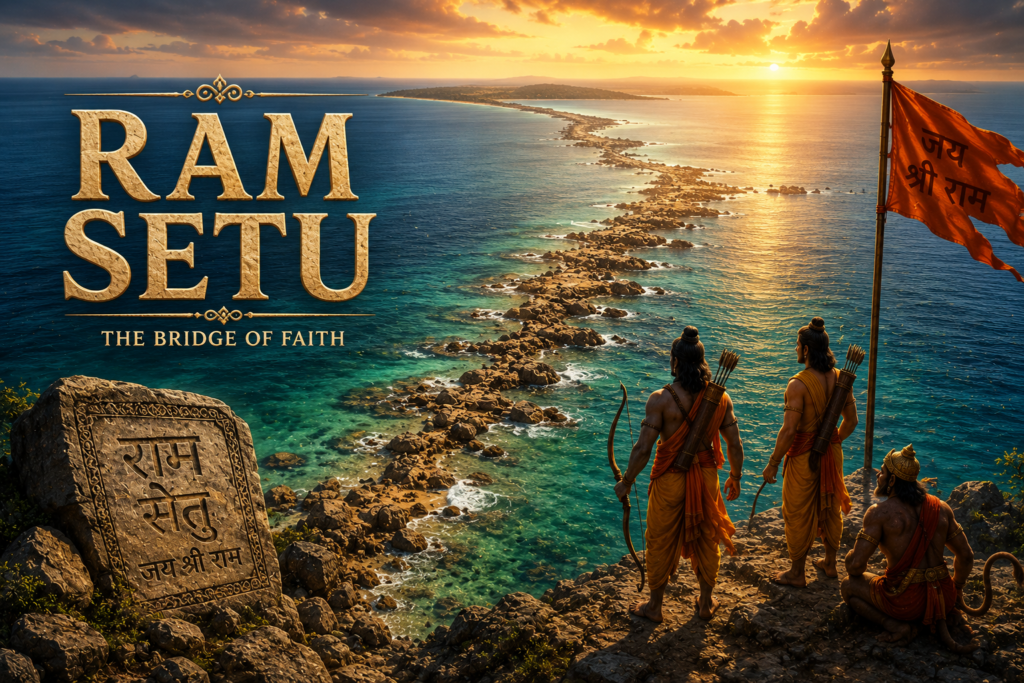 Ram Setu stone bridge connecting India and Sri Lanka as described in the Ramayana.