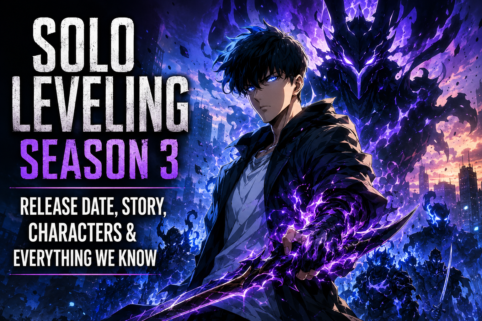 Solo Leveling Season 3 featuring Sung Jinwoo, the Shadow Army, and the Shadow Monarch powers