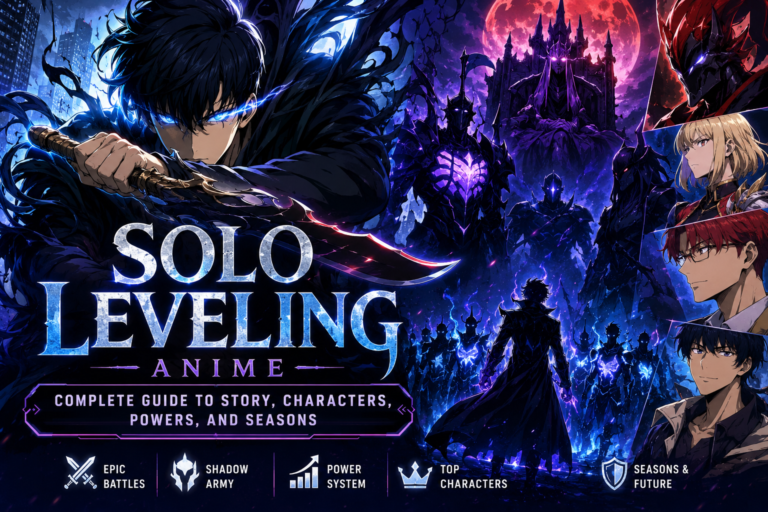 Solo Leveling Anime featuring Sung Jinwoo, the Shadow Army, powerful hunters, and epic battles