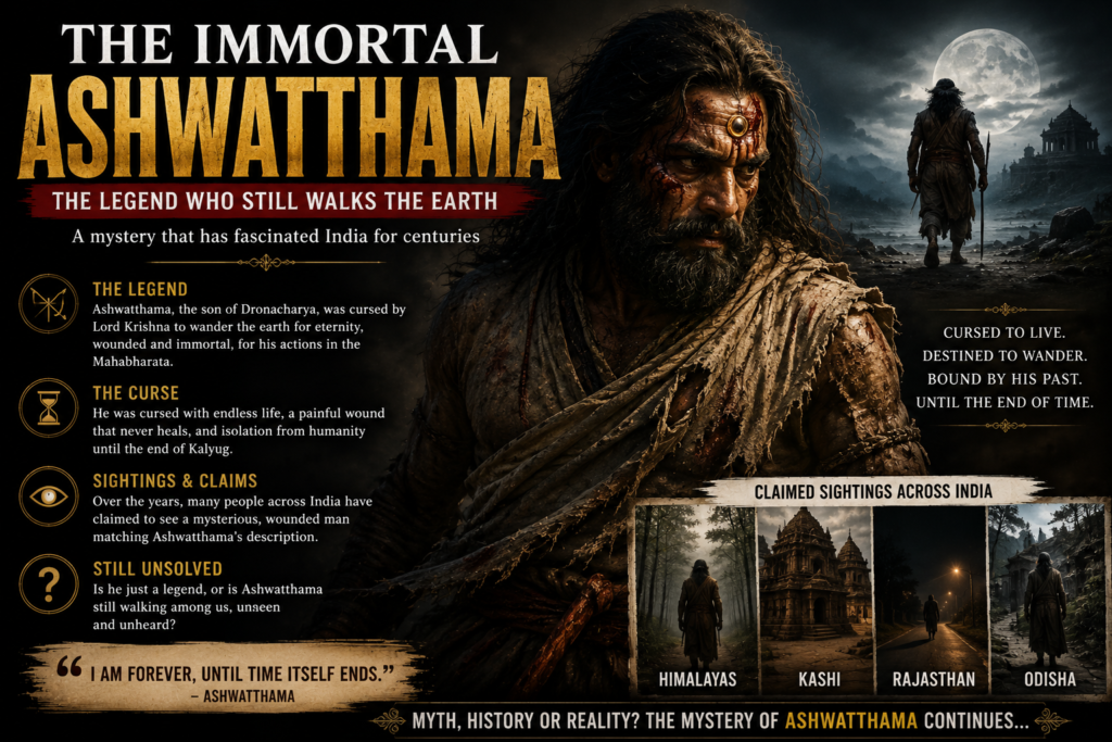 Illustration of Ashwatthama from the Mahabharata, the legendary immortal warrior associated with one of the greatest unsolved mysteries of India.