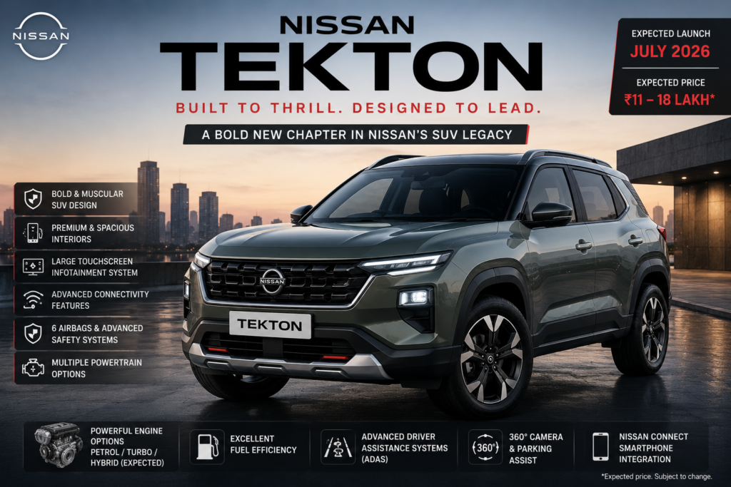 Nissan Tekton 2026 SUV featuring bold design, advanced safety systems, premium interior, and smart connectivity