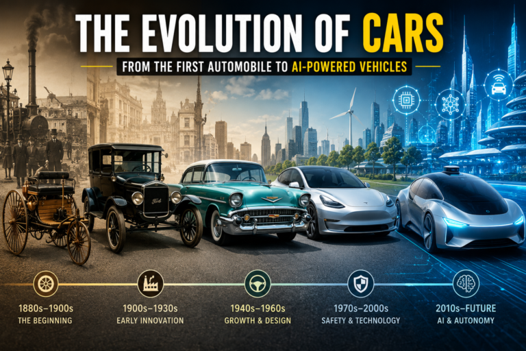 Evolution of Cars from the first automobile to modern AI-powered vehicles