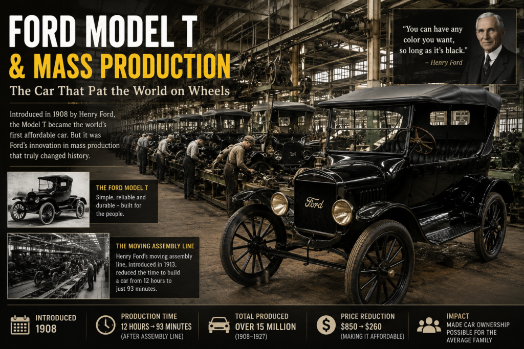 Ford Model T and mass production in the Evolution of Cars