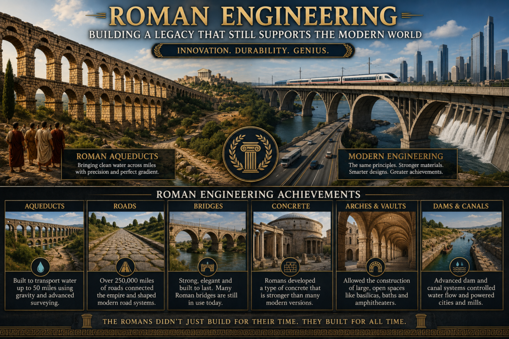 Roman engineering and aqueducts demonstrating advanced construction techniques that influenced modern infrastructure