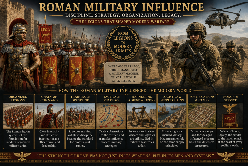 Roman military organization, discipline, and battle strategies influencing modern military systems and leadership