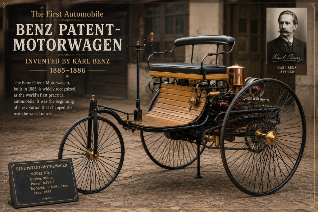 Benz Patent-Motorwagen showing the beginning of the Evolution of Cars
