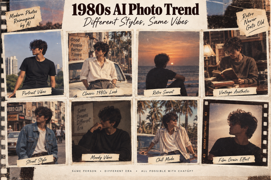 Different 1980s AI photo trend styles created with ChatGPT