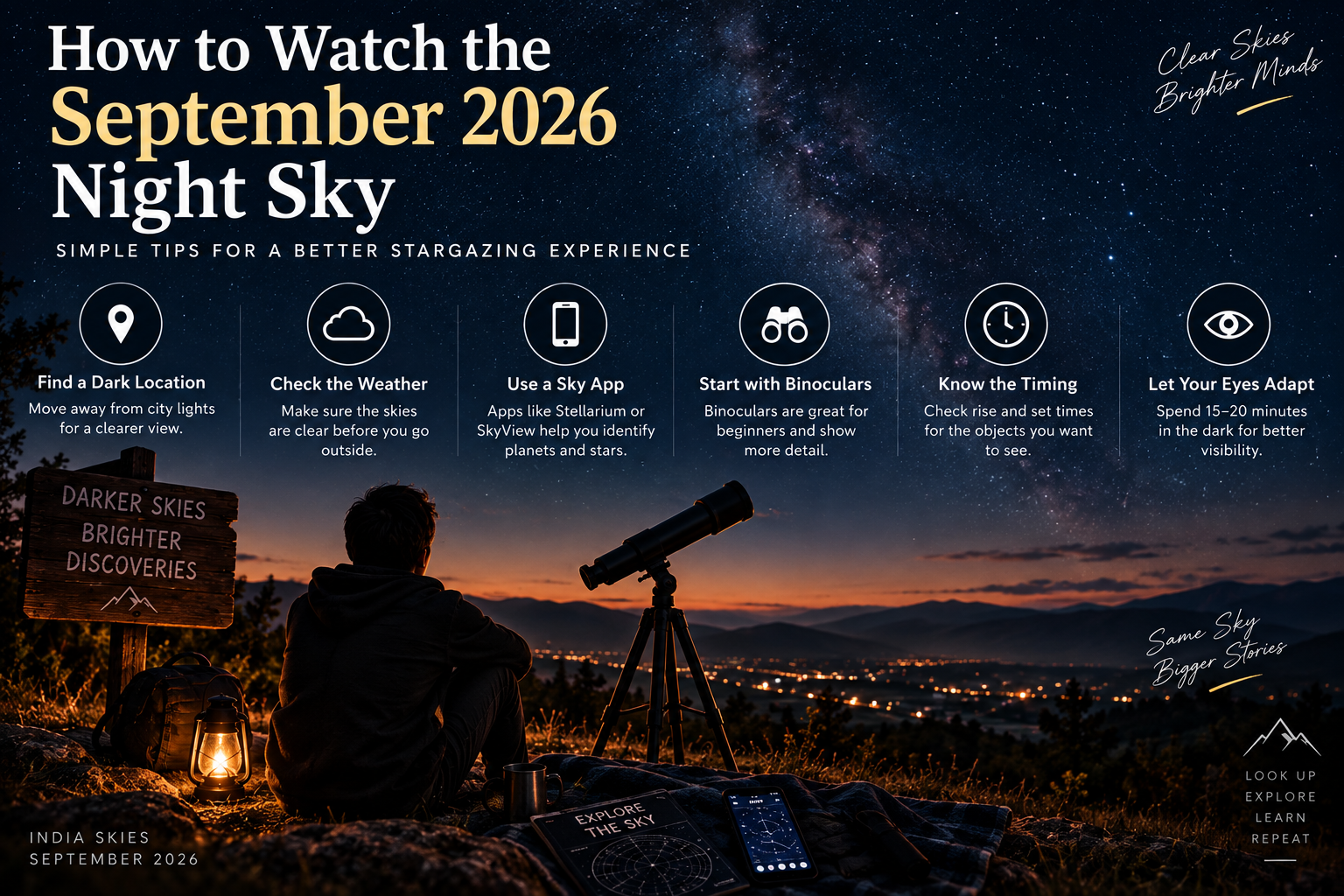 September 2026 night sky with planets and Moon